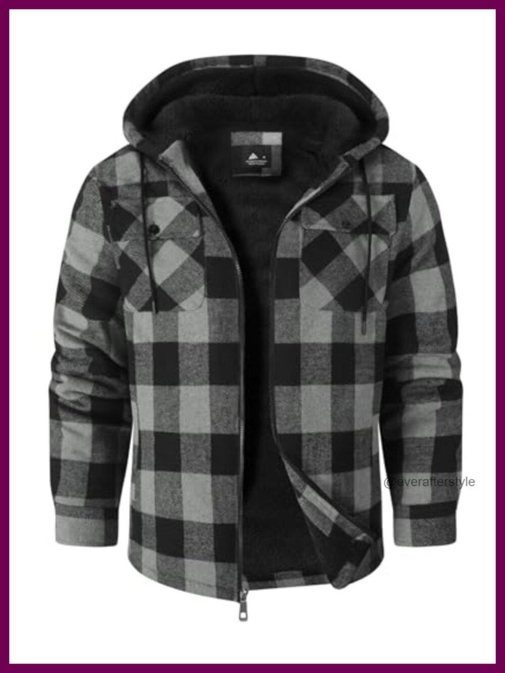 Men's Sherpa Lined Plaid Flannel Hooded Jacket Zip Up Fleece Coat
